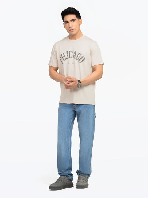 Men's Light Beige Graphic Tee - EMTGT5-003
