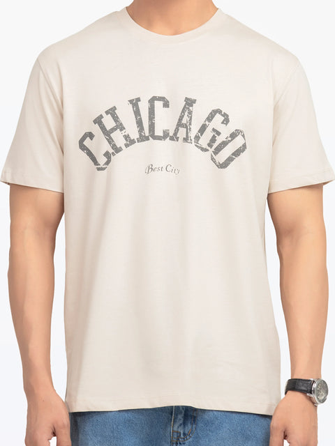 Men's Light Beige Graphic Tee - EMTGT5-003