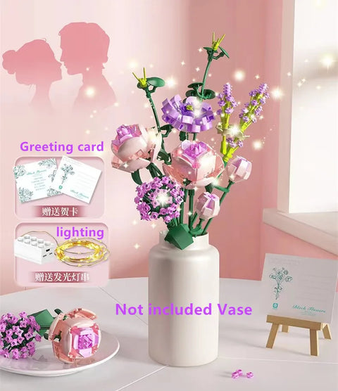 Girls Building Toys Bricks Flower Puzzle with Lighting and Greeting card