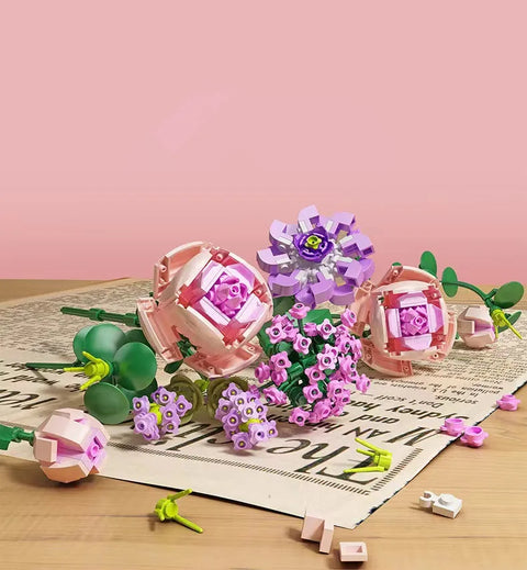 Girls Building Toys Bricks Flower Puzzle with Lighting and Greeting card